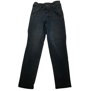Energie Junior's Paperbag Waist Straight Leg Jeans Size 7 Dark Wash Belted